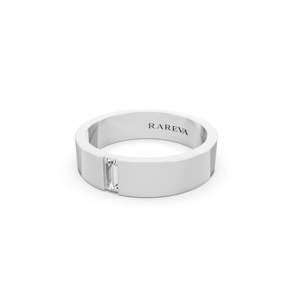 10K White Gold Men's Baguette Cut Diamond Solitaire Band - 5mm - Close up