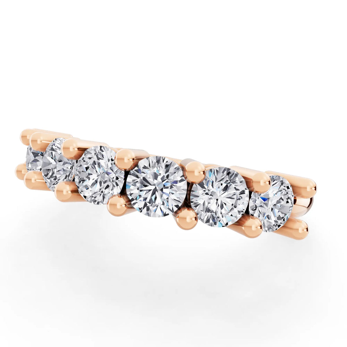 10K Rose Gold Seven Stone Round Cut Diamond Half Eternity Wedding Band - 1.8mm - Close up