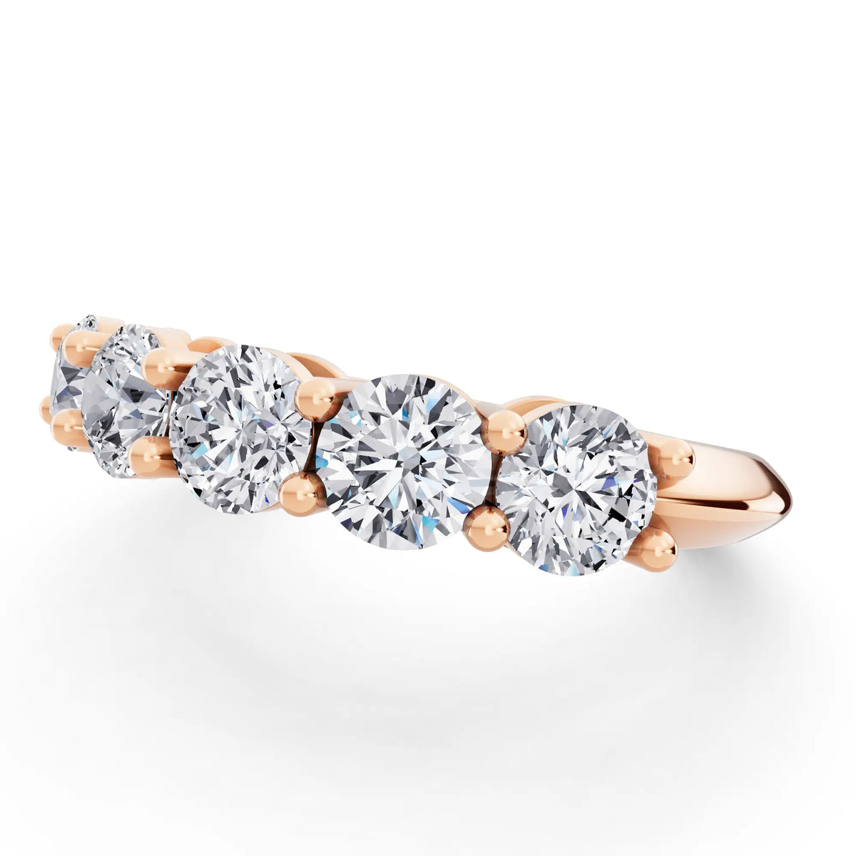 14K Rose Gold Five Stone Round Cut Diamond Half Eternity Wedding Band - 2.5mm - Close up
