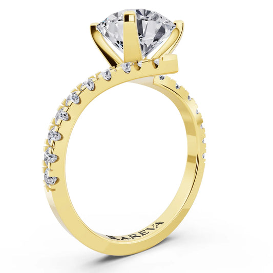 14 KT Yellow Gold Round Cut Diamond Solitaire Ring with Pave Band and Accents - Top view