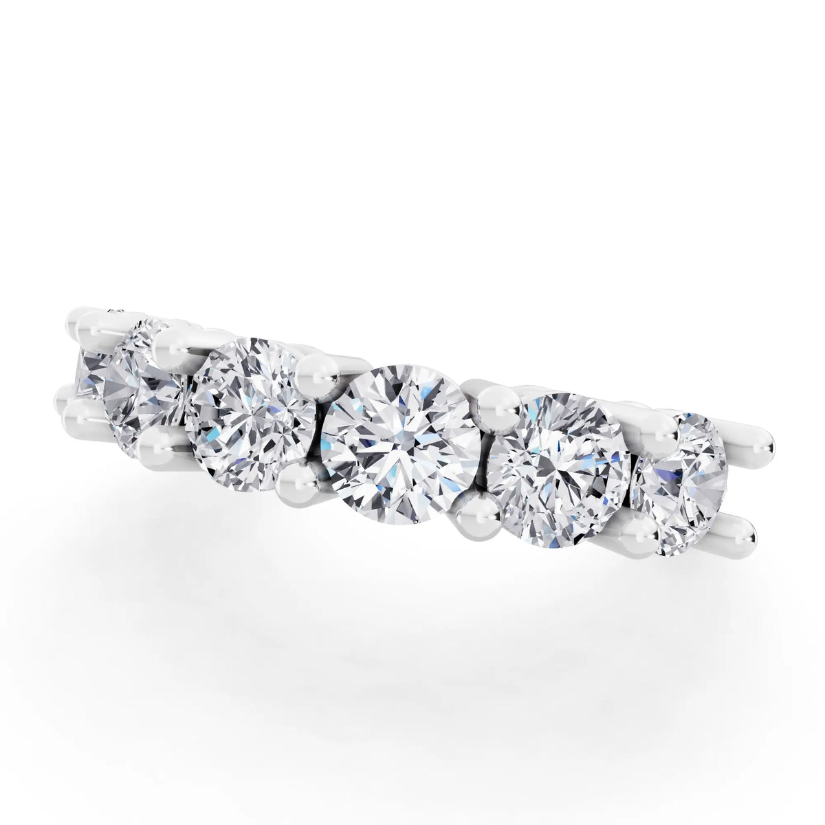 10K White Gold Seven Stone Round Cut Diamond Half Eternity Wedding Band - 2mm - Close up