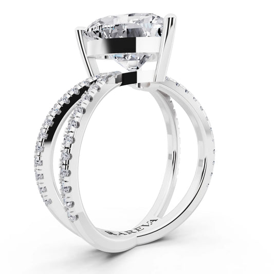 14 KT White Gold Heart Cut Diamond Ring with Twisted Split Shank - top view