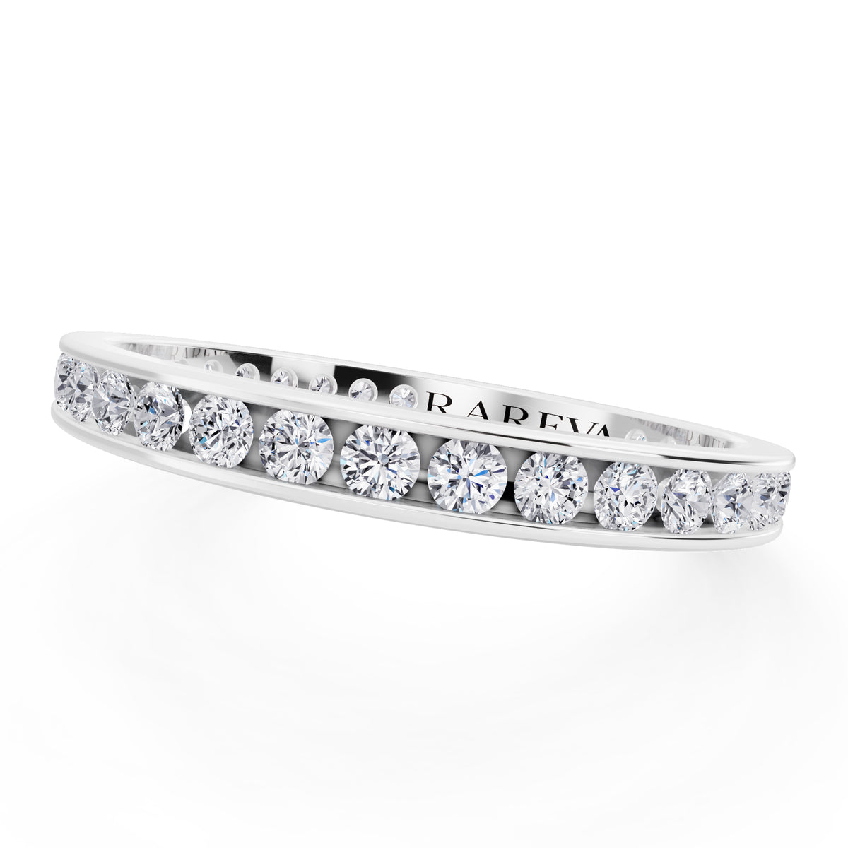10K White Gold Round Cut Diamond Channel Set Eternity Band - 2.3mm - Close up