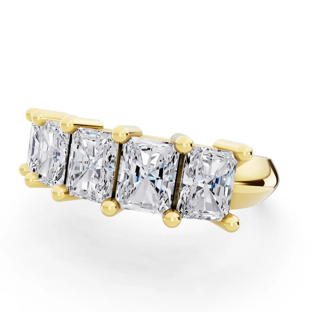 10K Yellow Gold Five Stone Radiant Cut Diamond Half Eternity Wedding Band - 2.7mm - Close up