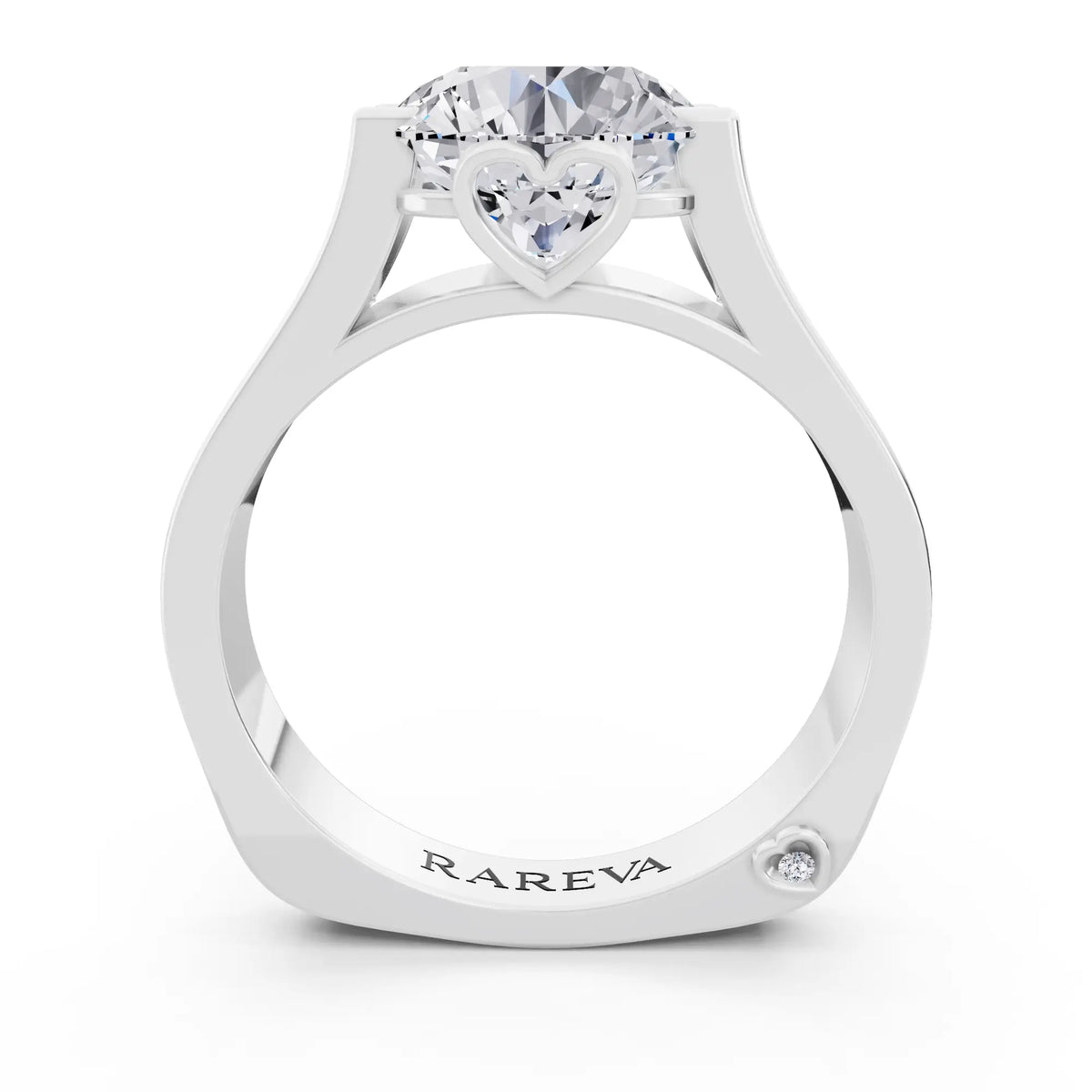 18 KT White Gold Round Cut Diamond Solitaire Ring with Graduated Channel Band - Through