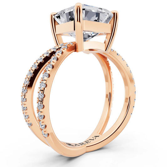 18 KT Rose Gold Asscher Cut Diamond Ring with Twisted Split Shank - top view