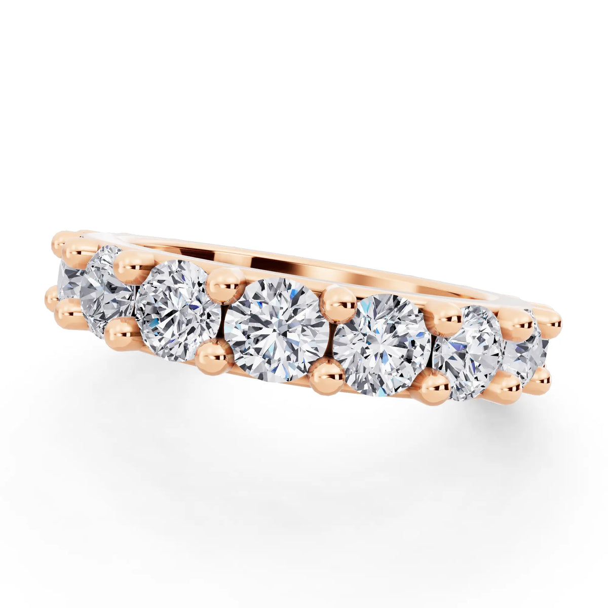 14K Rose Gold Round Cut Diamond 4 Prong Eternity Band - 3.5mm - Close up
