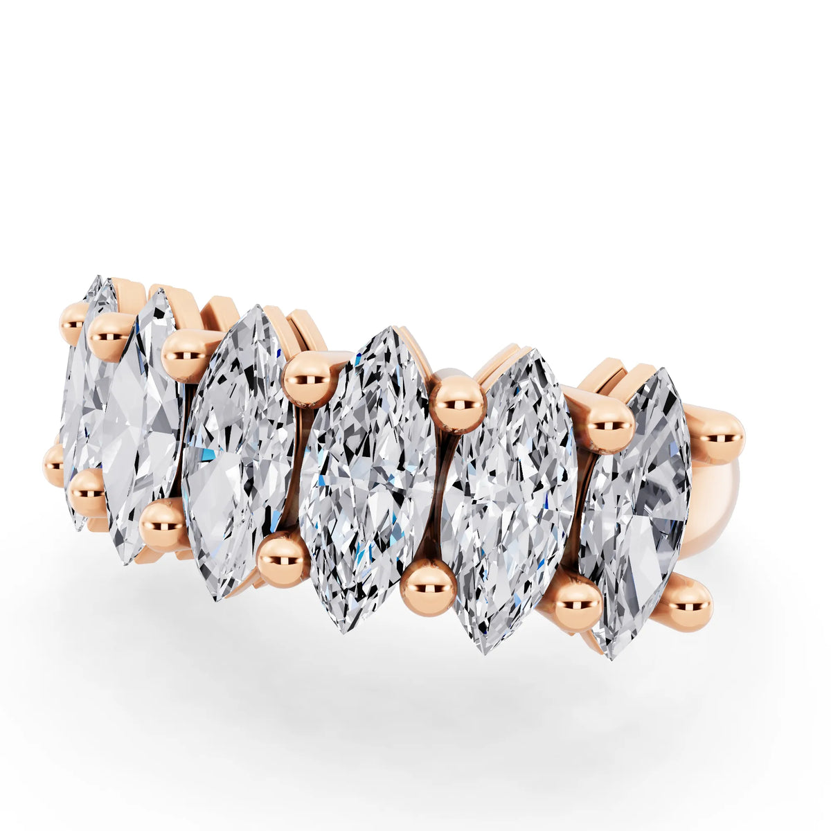 10K Rose Gold Seven Stone Marquise Cut Diamond Half Eternity Wedding Band - 2.2mm - Close up