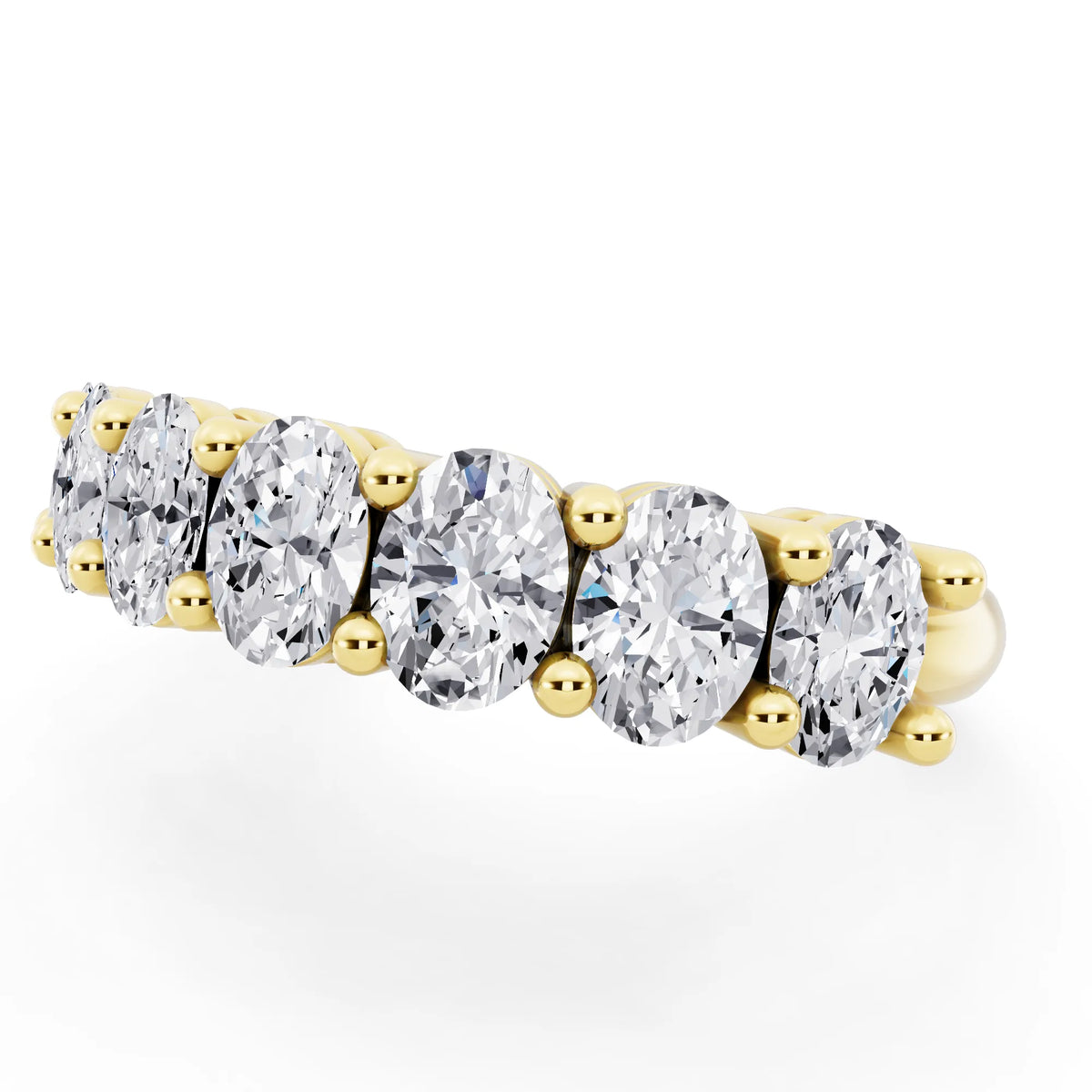 10K Yellow Gold Seven Stone Oval Cut Diamond Half Eternity Wedding Band - 1.8mm - Close up