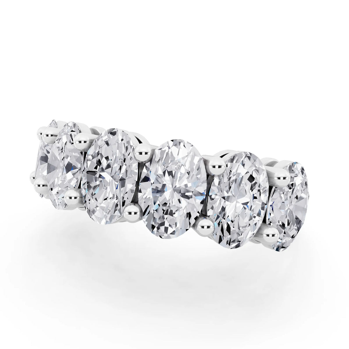 Platinum Seven Stone Oval Cut Diamond Half Eternity Wedding Band - 2.6mm - Close up