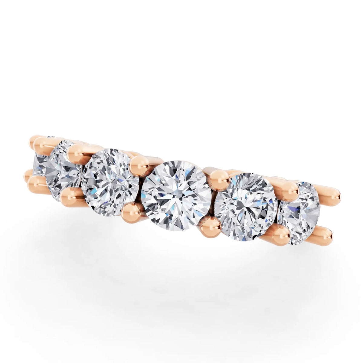 10K Rose Gold Seven Stone Round Cut Diamond Half Eternity Wedding Band - 2mm - Close up