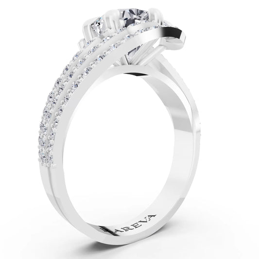 Platinum Round Cut Diamond Solitaire Ring with Swirl Pave Bands - Top view