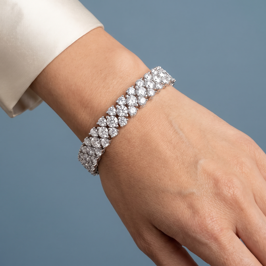 Platinum Multi Row Round Cut Diamond Tennis Bracelet - Close-up