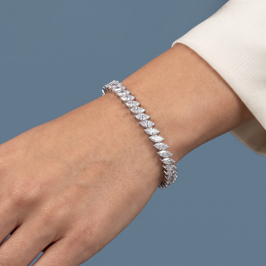 Platinum Marquise Cut Diamond Tennis Bracelet - Close-up