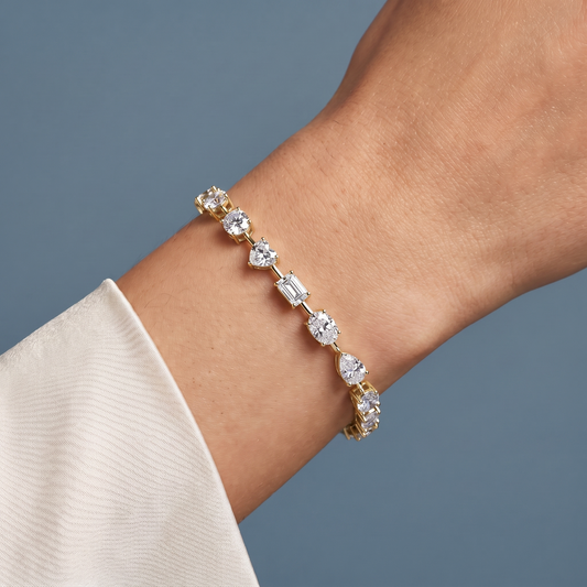 14K Yellow Gold Multi Shape Diamond Tennis Bracelet - Close-up
