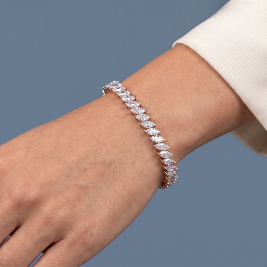 10K Rose Gold Marquise Cut Diamond Tennis Bracelet - Close-up