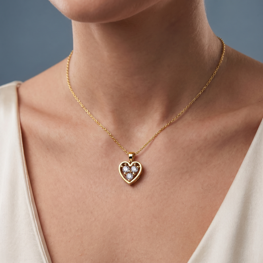 14KT Yellow Gold Heart Diamond Cluster Pendant - Close-up