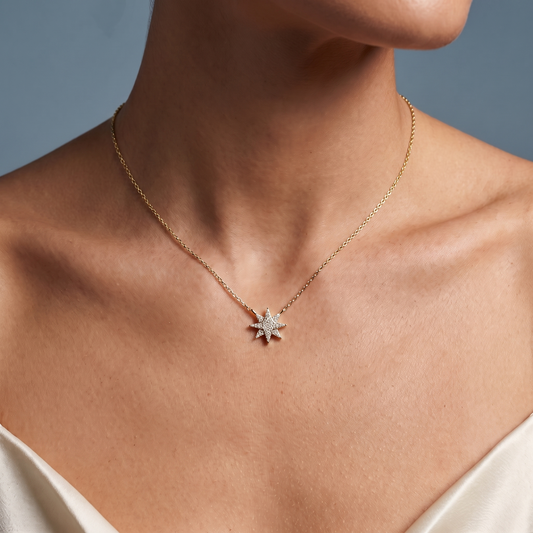 14KT Yellow Gold Star Diamond Pendant - Close-up
