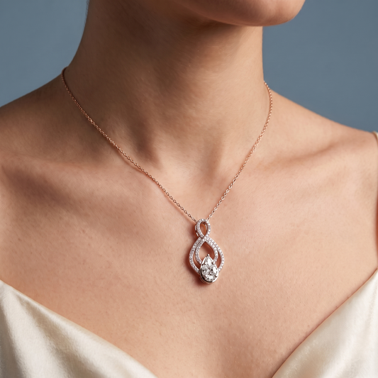 10KT Rose Gold Infinity Marquise Pear Diamond Pendant - Close-up