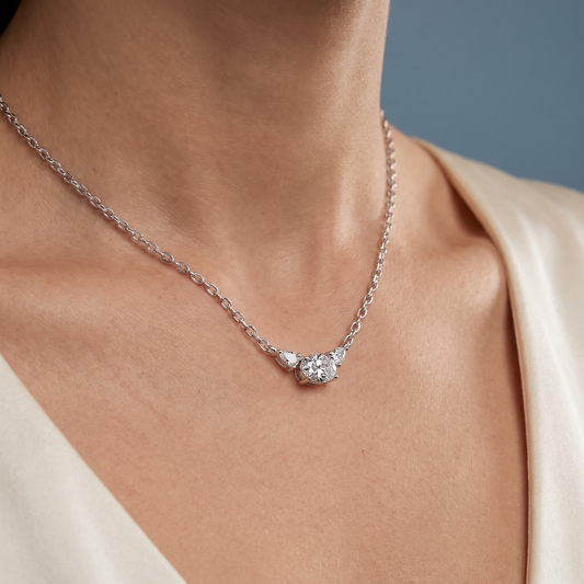 Platinum Oval Pear Three Stone Diamond Pendant - Close-up