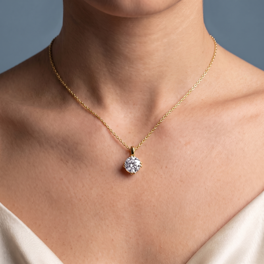 14KT Yellow Gold Classic Round Diamond Solitaire Pendant - Close-up