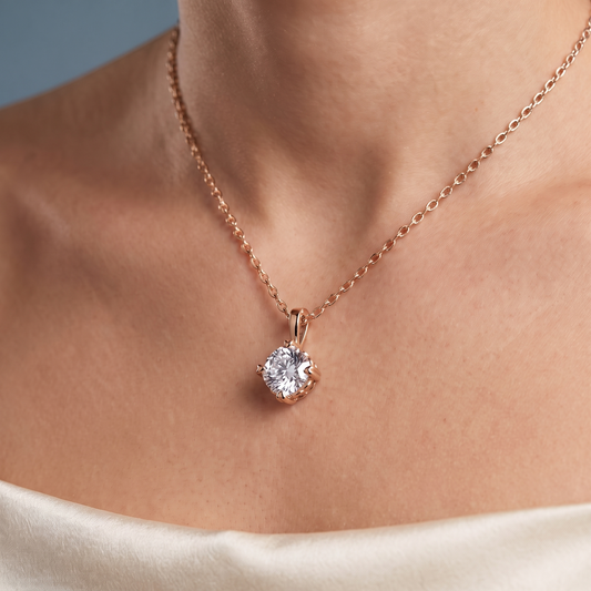 14KT Rose Gold Cushion Cut Diamond Decorative Prong Pendant - Close-up