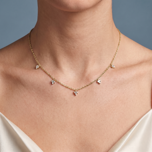 10KT Yellow Gold Five Station Diamond Necklace - Close-up