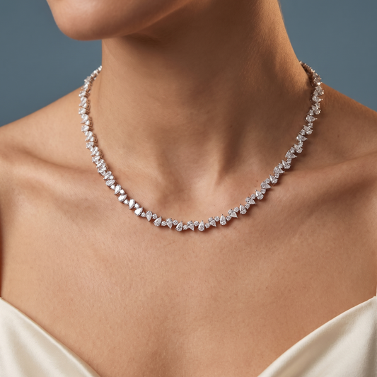 14KT White Gold Timeless Pear Round Teardrop Brilliant Diamond Pendant Necklace - Close-up
