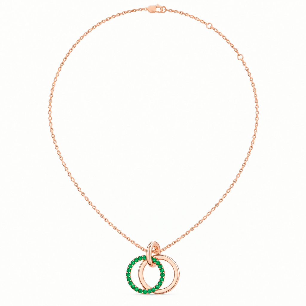 14K Rose Gold Lab Grown Emerald Interlocking Circles Pendant - View 3