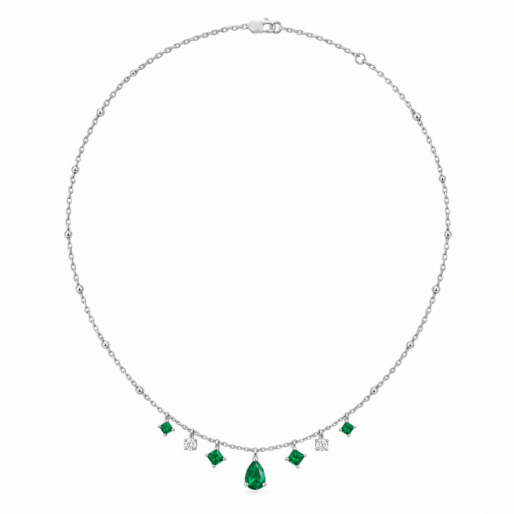 Platinum Lab Grown Emerald Diamond Station Necklace - View 3