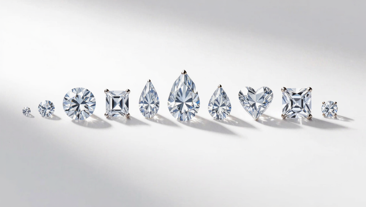 Nine diamond shapes arranged in a row