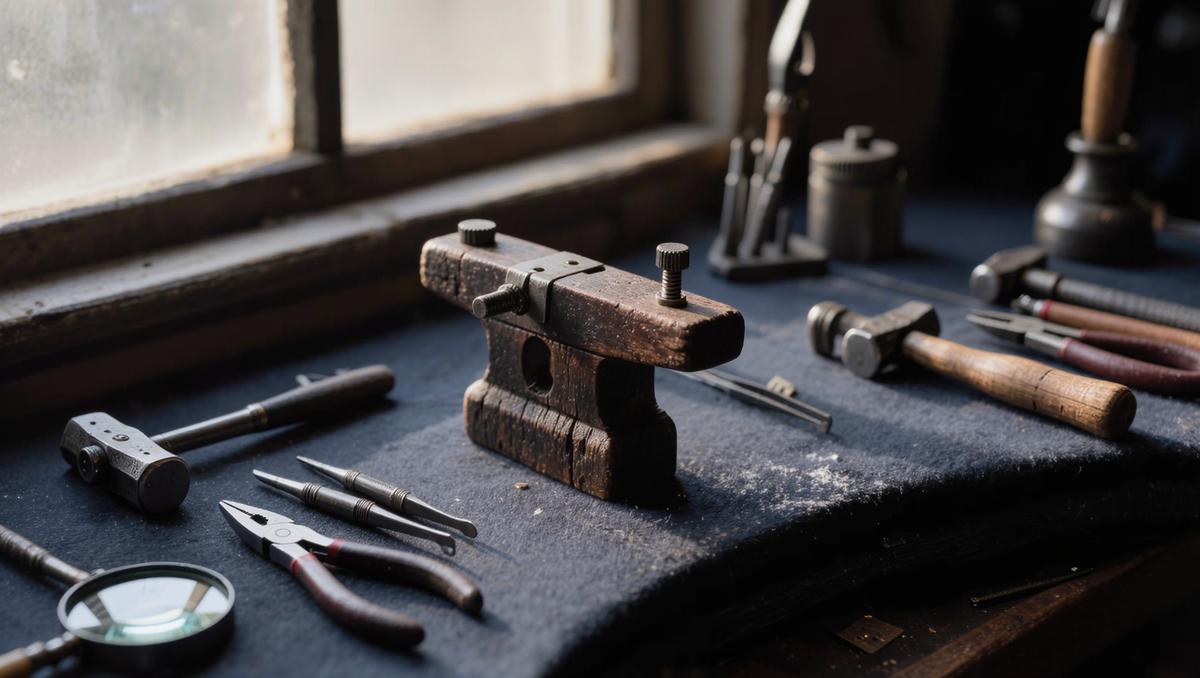 A jeweller's workbench in an upstairs Diamond District workshop
