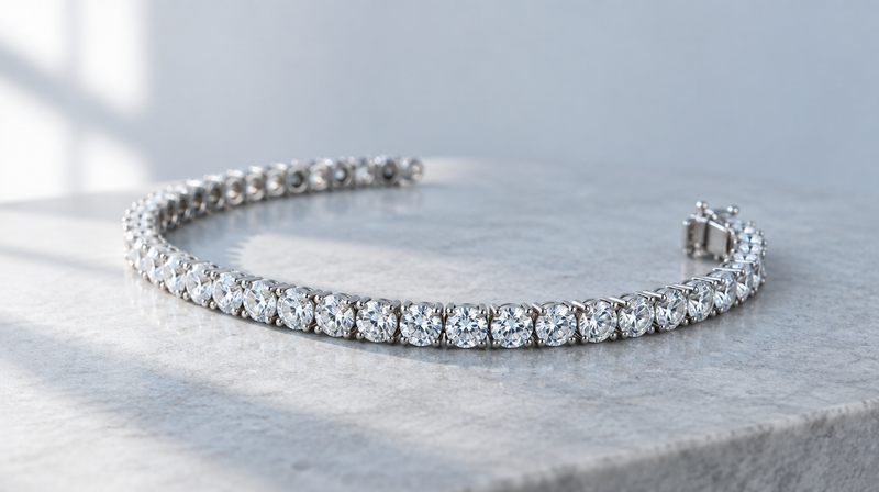 Round lab grown diamond tennis bracelet in white gold
