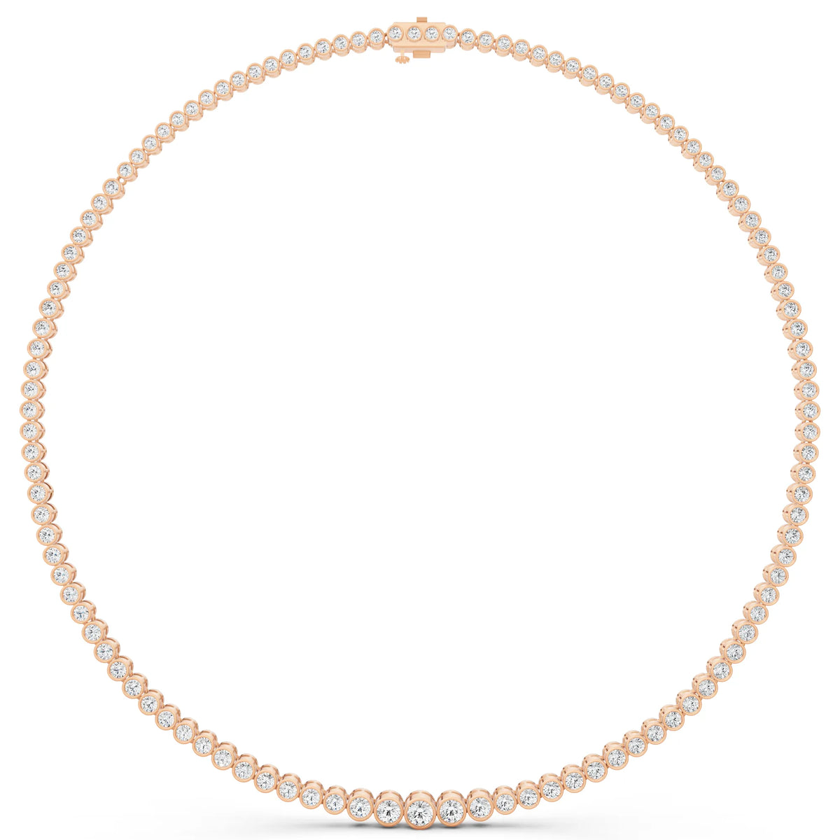 Rose Gold Bezel Graduated Lab Grown Diamond Tennis Chain Necklace