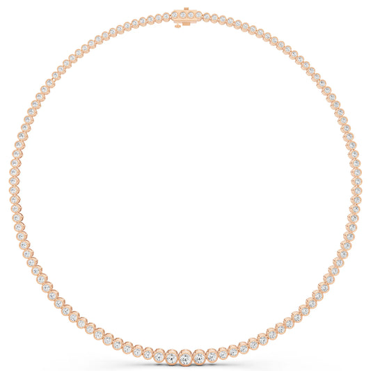 Rose Gold Bezel Graduated Lab Grown Diamond Tennis Chain Necklace