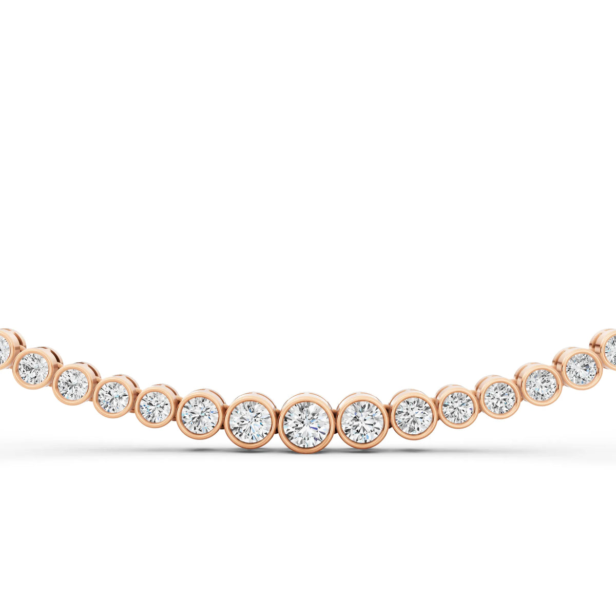 Rose Gold Bezel Graduated Lab Grown Diamond Tennis Chain Necklace, view 4