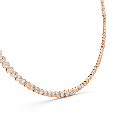 Rose Gold Bezel Graduated Lab Grown Diamond Tennis Chain Necklace, view 5