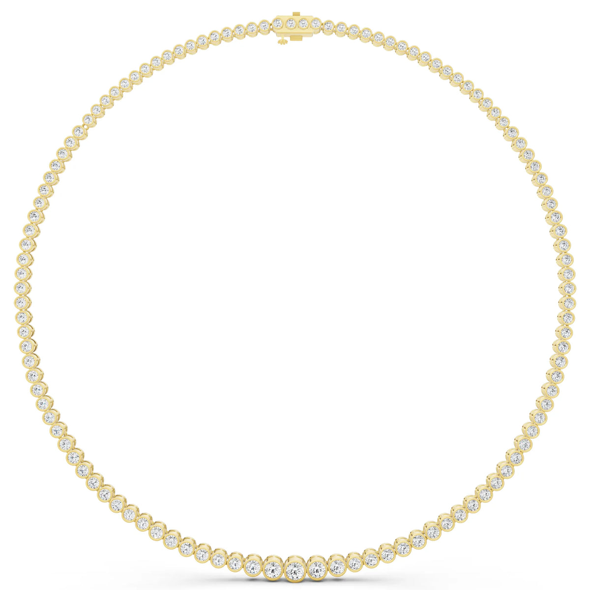 Yellow Gold Bezel Graduated Lab Grown Diamond Tennis Chain Necklace