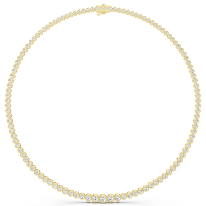 Yellow Gold Bezel Graduated Lab Grown Diamond Tennis Chain Necklace