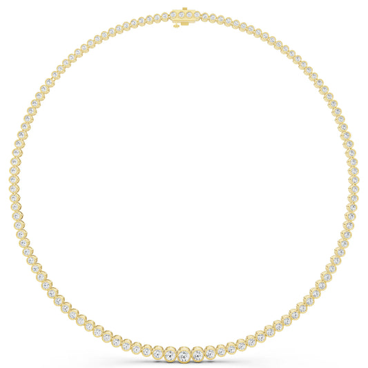 Yellow Gold Bezel Graduated Lab Grown Diamond Tennis Chain Necklace