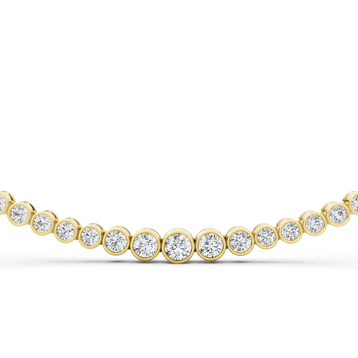 Yellow Gold Bezel Graduated Lab Grown Diamond Tennis Chain Necklace, view 4