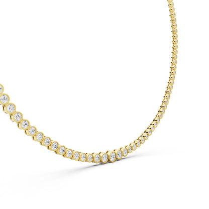 Yellow Gold Bezel Graduated Lab Grown Diamond Tennis Chain Necklace, view 5
