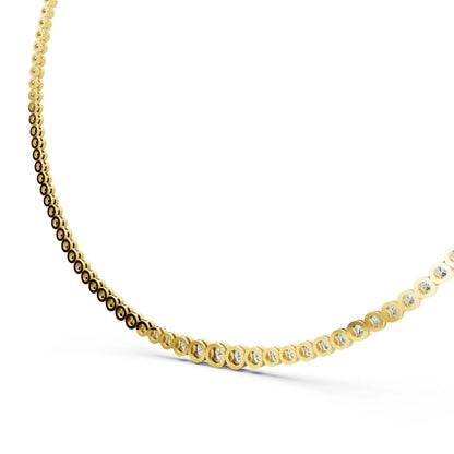 Yellow Gold Bezel Graduated Lab Grown Diamond Tennis Chain Necklace, view 6