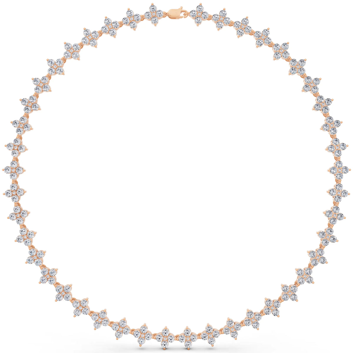 Rose Gold Round Cluster Lab Grown Diamond Flower Necklace