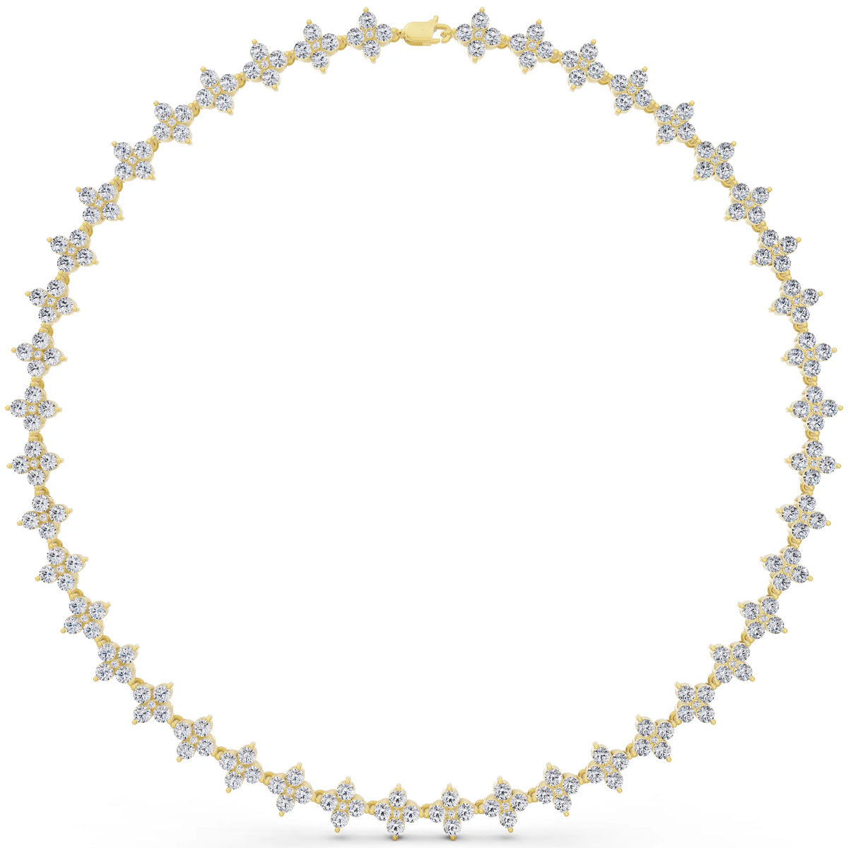 Yellow Gold Round Cluster Lab Grown Diamond Flower Necklace