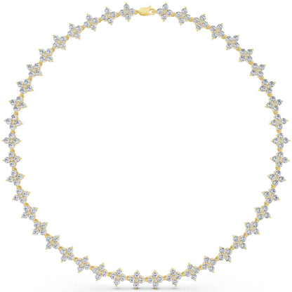 Yellow Gold Round Cluster Lab Grown Diamond Flower Necklace