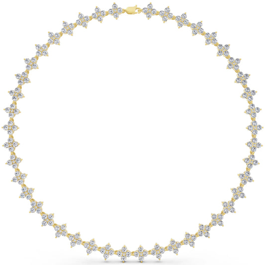 Yellow Gold Round Cluster Lab Grown Diamond Flower Necklace