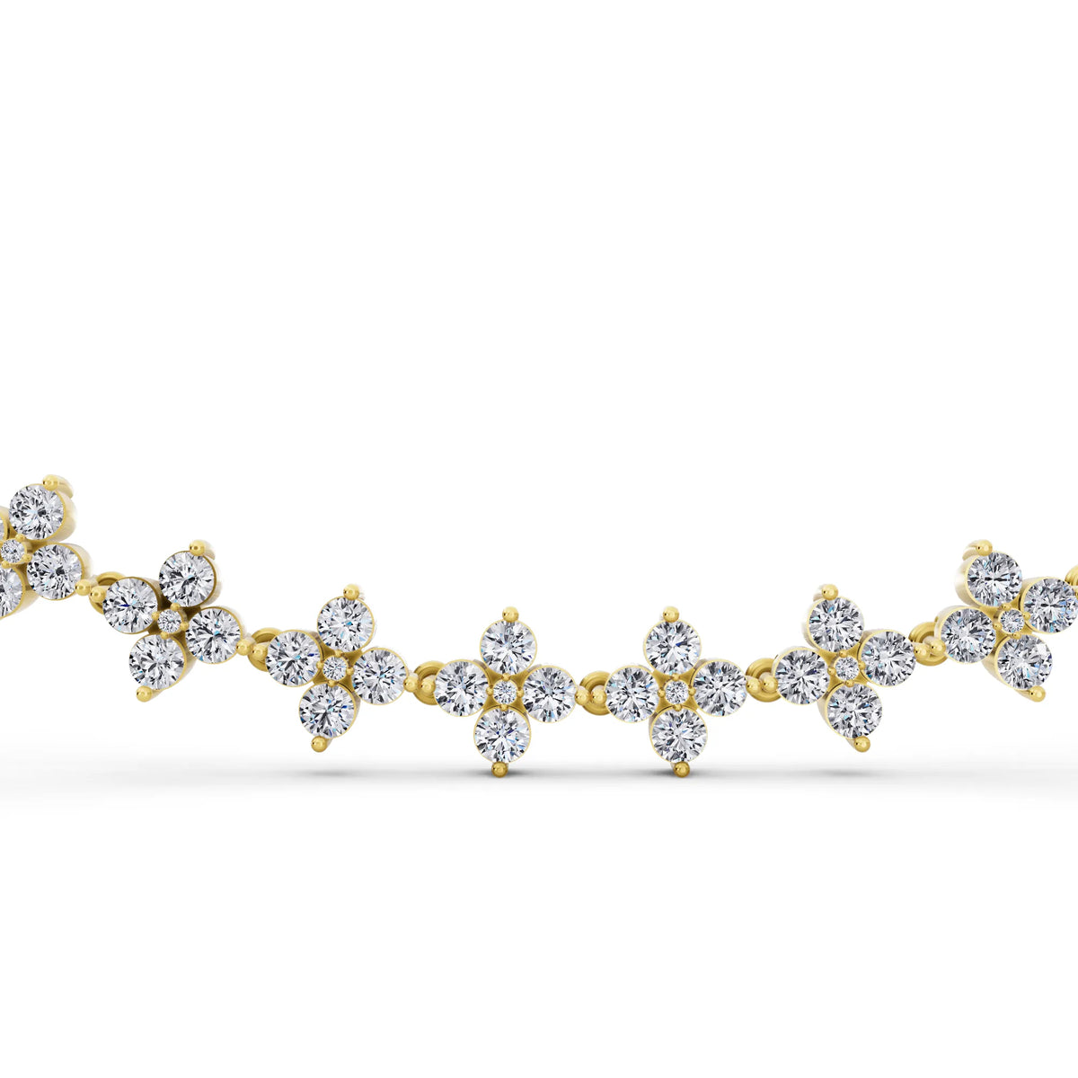 Yellow Gold Round Cluster Lab Grown Diamond Flower Necklace, view 4