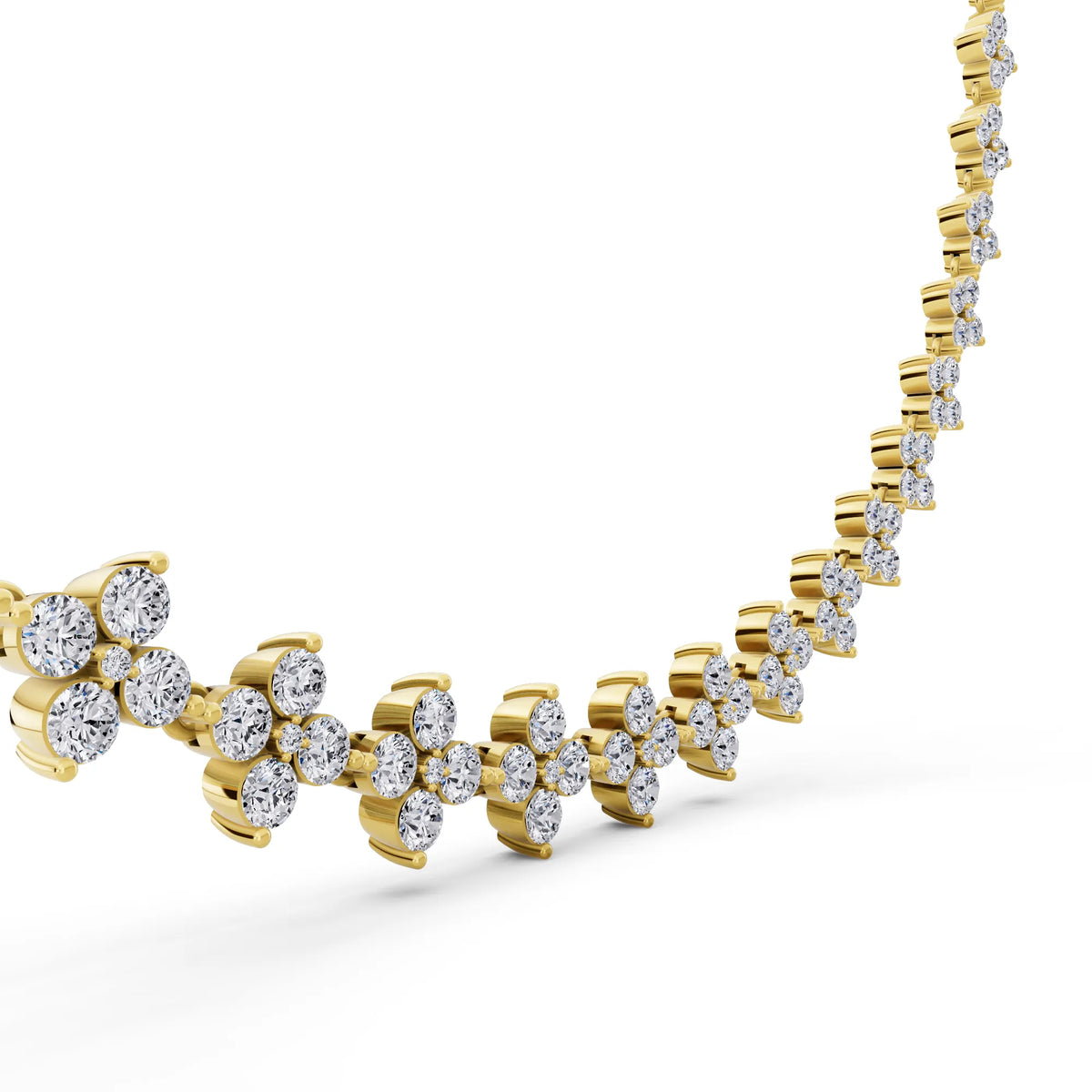 Yellow Gold Round Cluster Lab Grown Diamond Flower Necklace, view 5