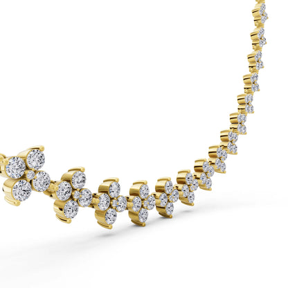 Yellow Gold Round Cluster Lab Grown Diamond Flower Necklace, view 5